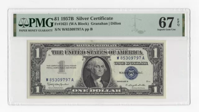 1957B $1 Silver Certificate Fr. 1621 (WA Block) - PMG 67 EPQ