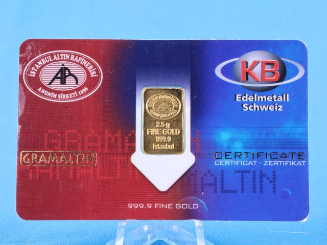 Gold Bars KB Precious Metal Switzerland 2.5 Grams 999.9 Gold in Blistercard 050585