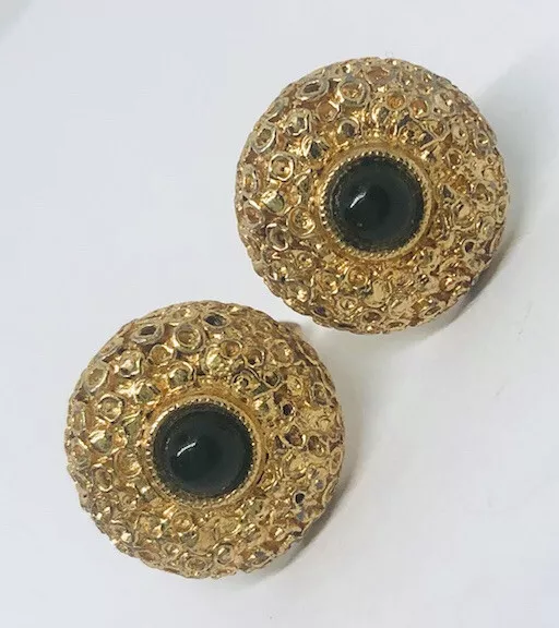 Large Vintage Signed SWANK Faux Gold Nugget Cufflinks Onyx Glass