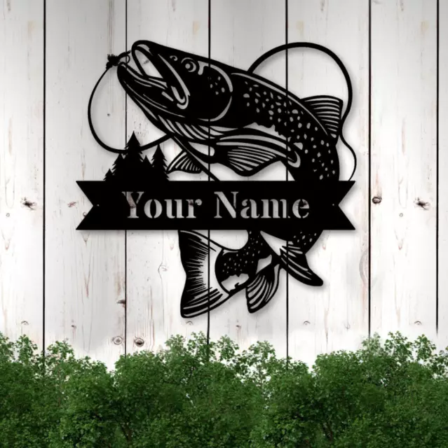 WROUGHT IRON WELCOME Sign Bass Silhouette Fish Fishing Cabin