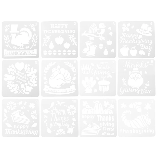 12 Pcs Schablone Thanksgiving-Vorlage Kinder Sammelalbum Kuchen Topper Graffiti