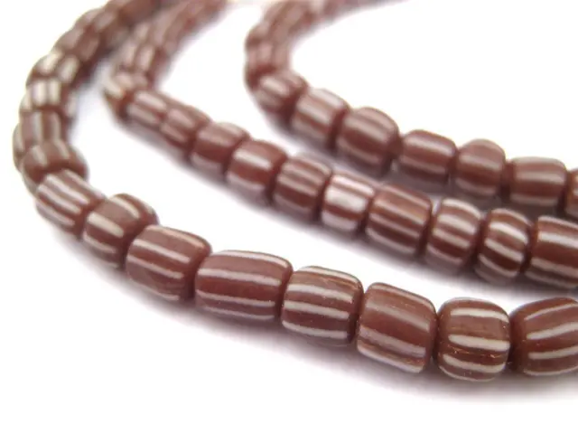 Maroon Stripe Java Gooseberry Beads 5mm Indonesia Brown Cylinder Glass