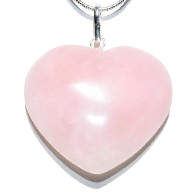 CHARGED Himalayan Rose Quartz Crystal HEART Pendant + 20" Stainless Steel Chain