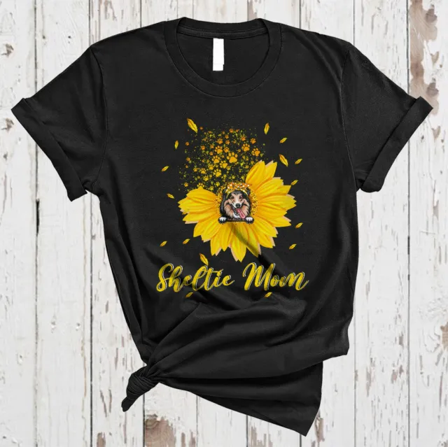 Sheltie Mom Cool Dog Paws With Sunflower Mom Mama Family Cute Dog T-Shirt