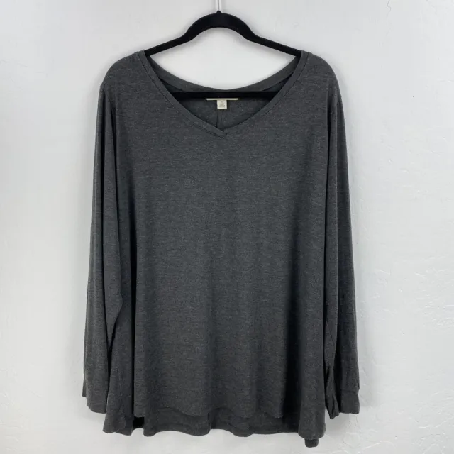 Sejour Long Sleeve T-Shirt Womens 3X Dark Gray Heather Stretch Soft V-Neck