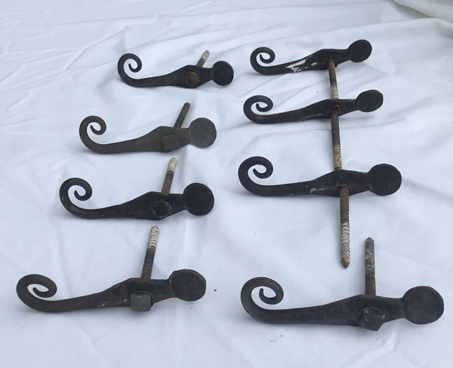 ANTIQUE IRON SHUTTER Dogs Rat Tail Holdbacks Architectural Salvage Lot