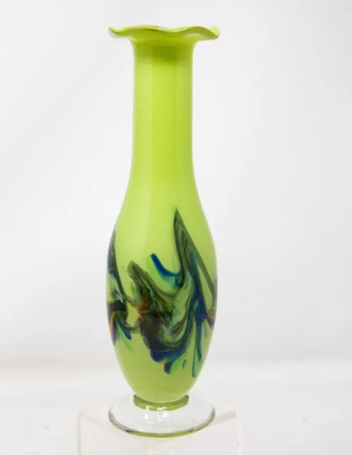 Vintage  Art Glass Vase Hand Blown Swirl Abstract Design Light Green 9” Tall