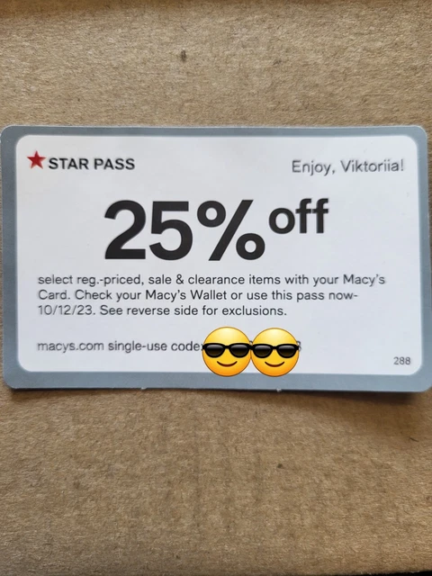 Macy's Star Pass Member 25% off Coupon (Expires 10/12/23)