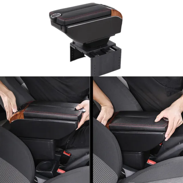 7-USB Charging Car Dual Opening Armrest Box Central Console Cup Holder ABS