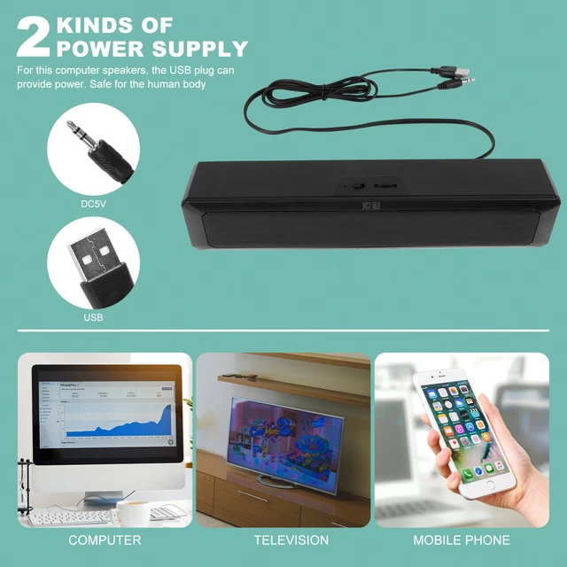 PORTABLE SOUND BAR Wireless Computer Speakers Surround Sound System Pc