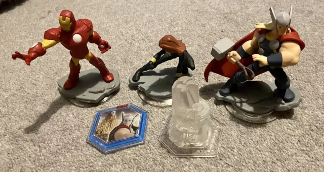 Disney Infinity 2.0 Marvel Thor Iron Man Black Widow Figures Hardly Used