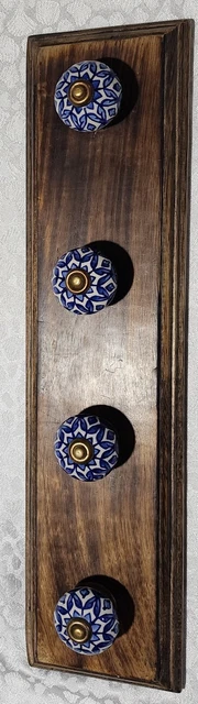 Antique Look Wood Rack with porcelain Hangers Wall MountCoat Hat Clothes Holders 9