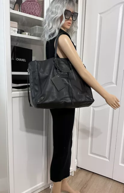 Authentic Balenciaga Papier Black Leather Tote Bag