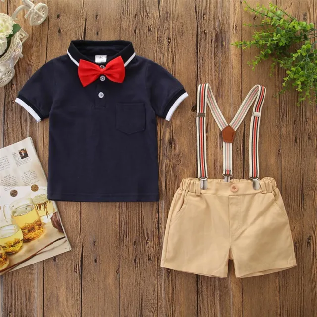 Toddler Kids Baby Boys Gentleman Bow Tie Shirt+Shorts Party Suit Outfit Clothes