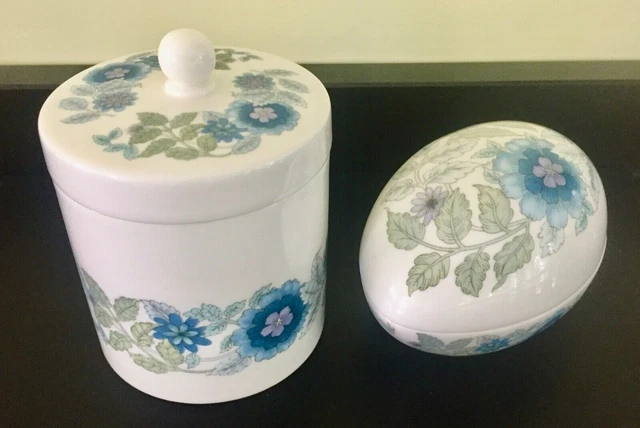 Vintage Wedgwood Clementine Egg-shape Trinket Dish & Lidded Pot VGC