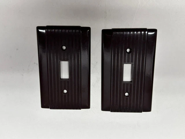 2 Vintage MCM Uniline Ribbed Lines Single Wall Light Switch Plate Covers