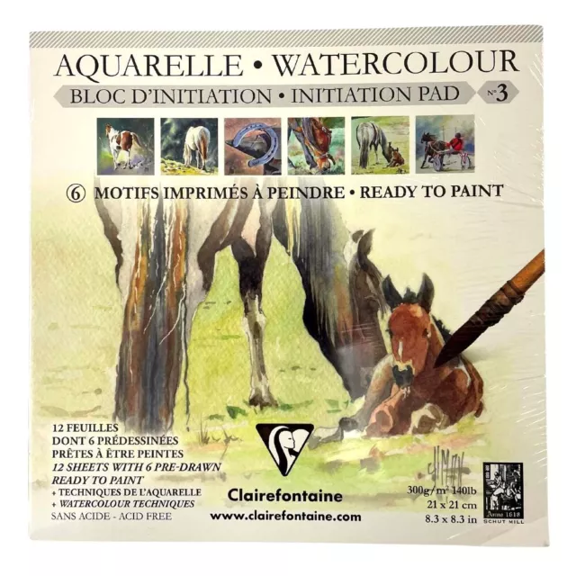 Clairefontaine 21cm x 21cm Pre-Drawn Learning Watercolour Painting Pad - Horses