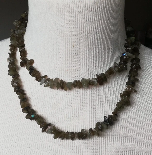 Collier Ancien En Perles De Jade Véritable - Bijou Vintage Vert Jade En Pierre