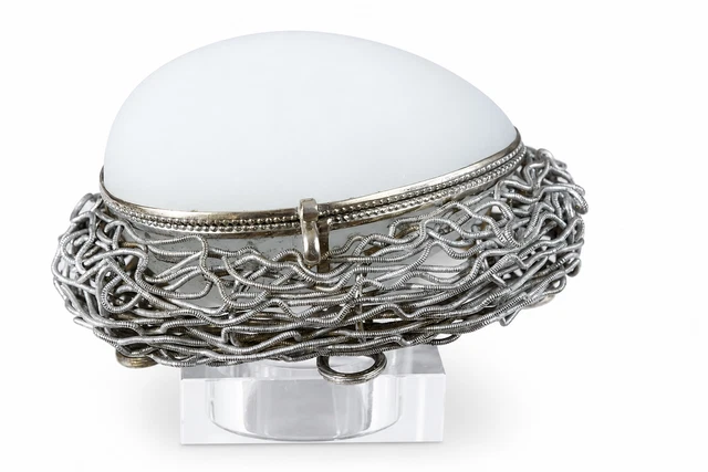 Opaline Menu ANCIEN RARE petit coffret / boite à bijoux 19ème oeuf sur nid en ...