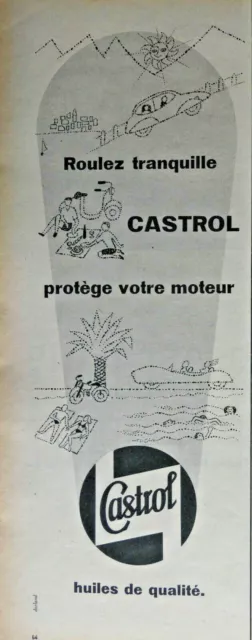 Publicité De Presse 1956 Roulez Tranquille L'huile Castrol Protège Votre Moteur