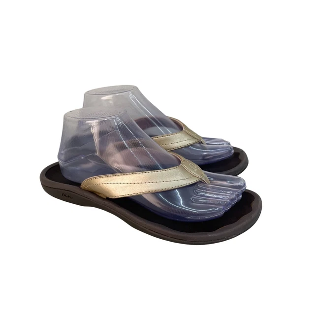 Olukai Ohana Gold Flip Flop Toe Post Thong Sandals Shoes Womens size 8