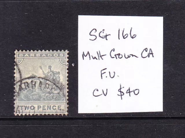 Barbados. SG 166. Mult Crown CA.  FU. cv $40.  L8456