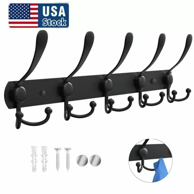 15 Hooks Wall Mount Key Bag Towel Rack Hanger Holder Coat Robe Hat Clothes Rack