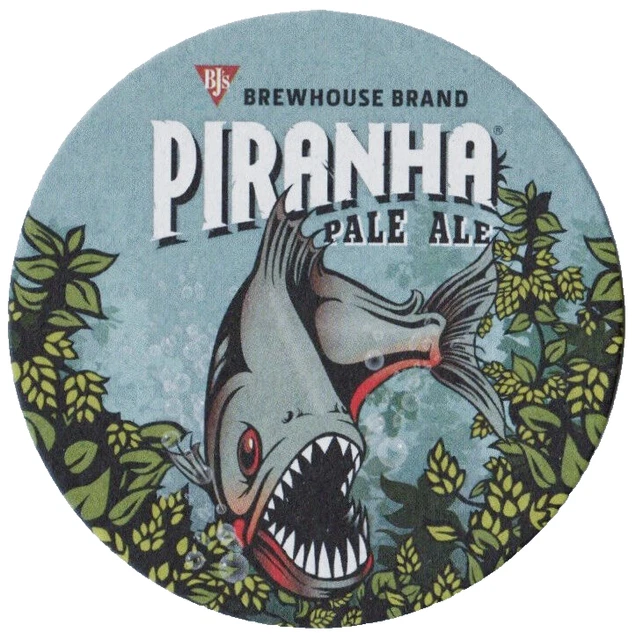 BJ'S RESTAURANT & Brewery Piranah Pale Ale Beer Coaster Huntington