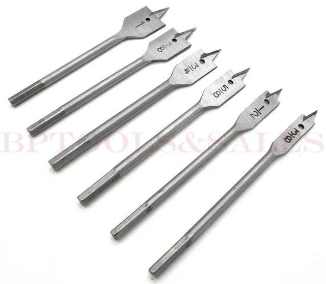 6pc Spade Drill Bit Set Paddle Wood Boring Flat Woodworking 3/8" to 1"