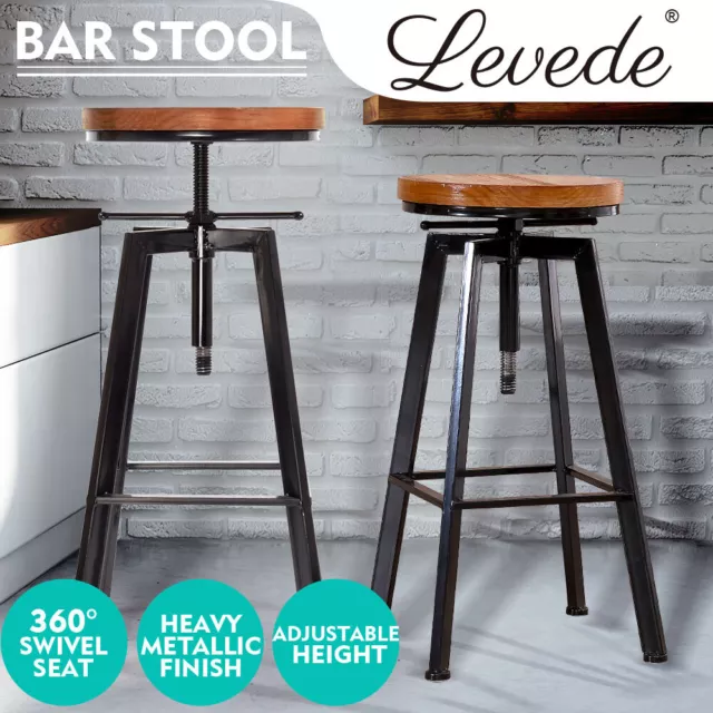 Levede Bar Stools Industrial Kitchen Stool Wooden Barstools Swivel Chair Vintage