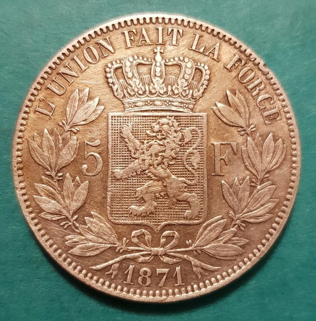 5 Francs Argent Léopold II 1871 Belgique