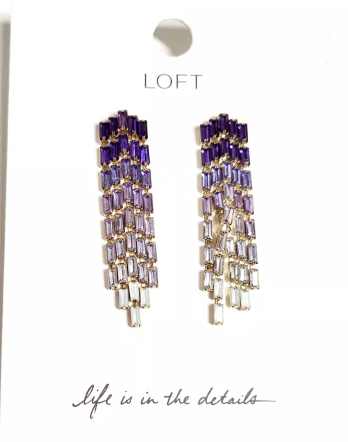 Loft Ombre Crystal Waterfall Earrings Lavender Cloud Purple Goldtone 606219 NWT