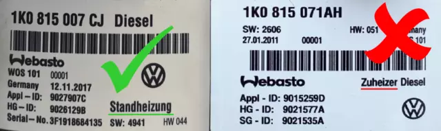 NEW OEM Webasto Telestart T91R 7N0963513B Satz mit VW Fern 2