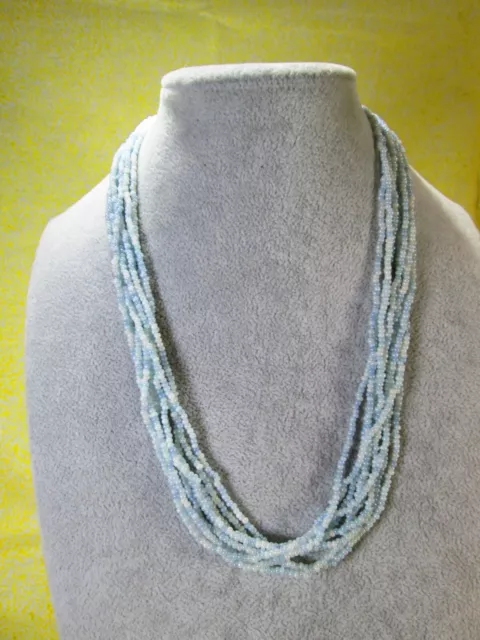 Vintage Multi Strand Baby Blue Glass Seed Bead Necklace 19" / 9 Strands / P