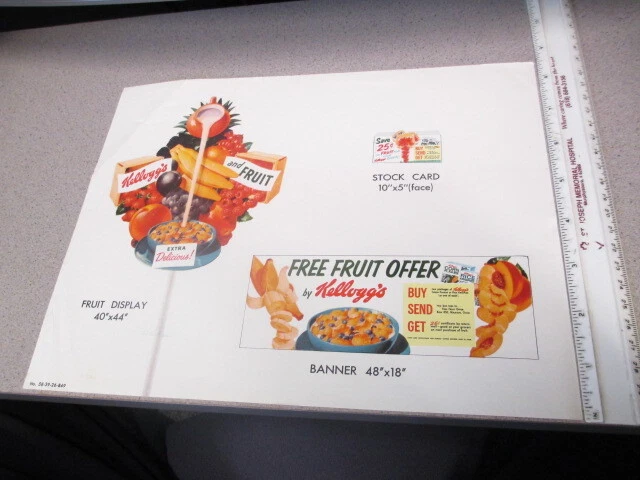 KELLOGGS CEREAL BOX store display salesman sheet 1960s FRUIT banner ...