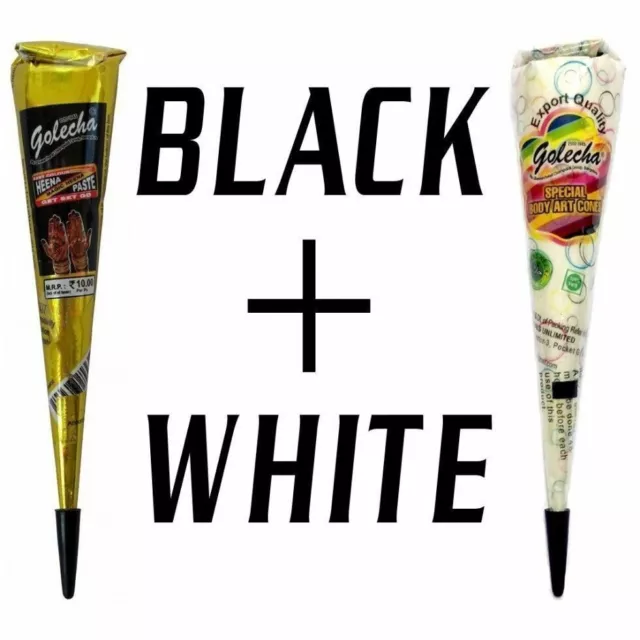 1 Golecha White Gel Cone + 1 Golecha Black Henna Cone - FRESH STOCK