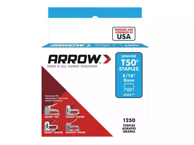 Arrow T50 staples 6mm, 8mm, 10mm, 12mm or 14mm packs of 1250