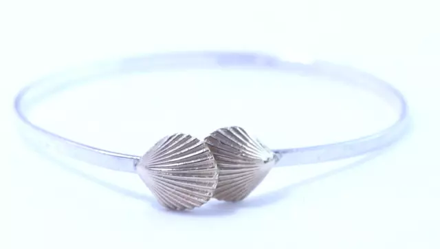 Leonore Doskow Sterling Silver & 14k Yellow Gold Sea Shell Bangle Bracelet 3