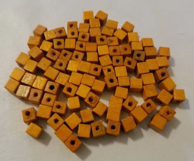 Lot of 100 Vintage Small 6mm Orange Cube Wood Micro Macrame Craft Jewelry Beads