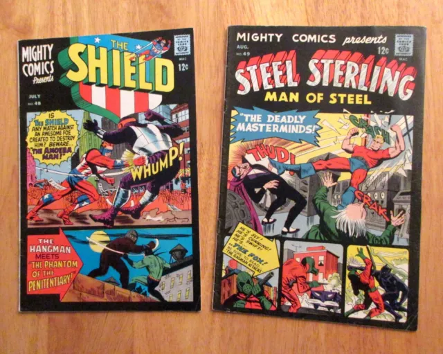 Lot of *2* 1967 Mighty Comics Presents: THE SHIELD #48, STEEL STERLING #49