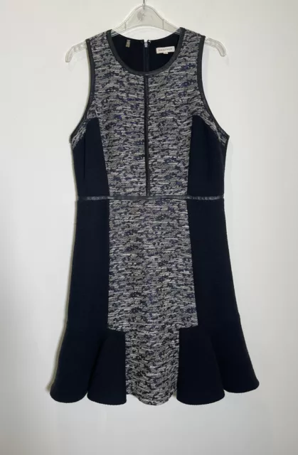 Rebecca Taylor Dress Womens Size 10  Tweed Sleeveless Fit & Flare Leather Trim