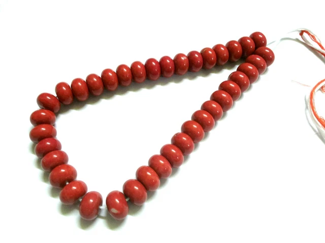 1 Strand Corail Rouge Rondelle Lisse 14-15mm Gemme Desseré Perles 10 " Pouce C1