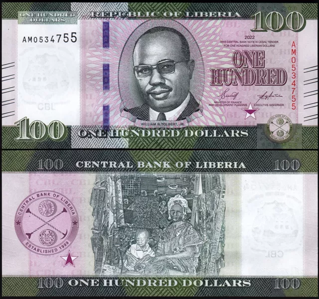 Liberia 100 Dollars 2022 2023, UNC, P-New