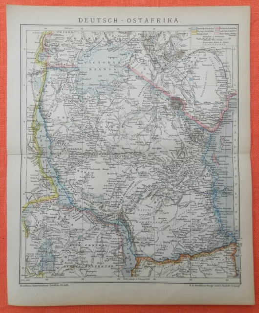 DEUTSCH-OSTAFRIKA DOA Kolonien Kilimanscharo  Ruanda Kongostaat LANDKARTE 1895