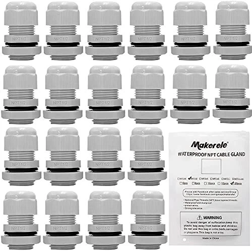 MAKERELE 1/2 NPT Nylon Cable Strain  Waterproof IP68 6-12mm Cable Diameter wi...