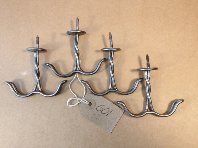 (601) Set Of 4 Original Salvaged Twistedwire Double Hooks For Shelf Or Wardrobe