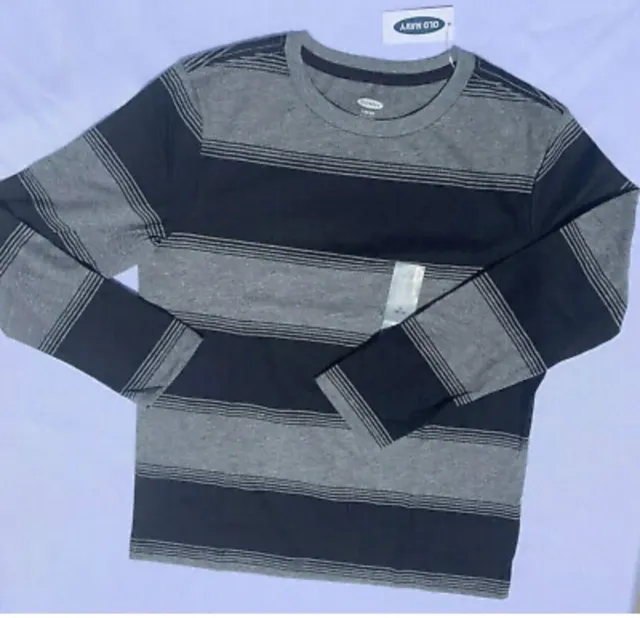 Old Navy Boy Girl Size Large (10-12)Black & Gray Striped Long Sleeve T-Shirt Tee