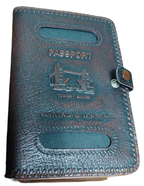 Big Leather Passport Holder Brown London TowerBridge Wallet TravelID Latch Purse