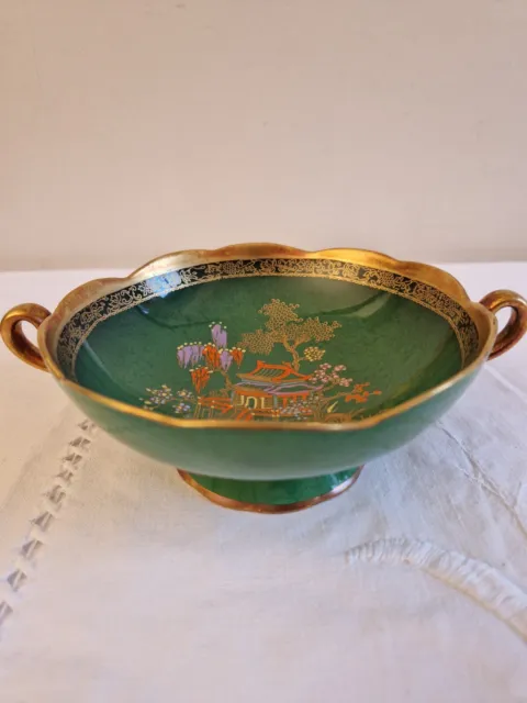 Carlton Ware Vert Royale Mikado Two Handled Bowl in Lovely Condition with Pagoda