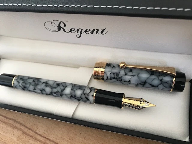 Stylo Plume Régent Bleu Nuit Laqué Et Doré Avec Petite Plume - Coffret Cadeau